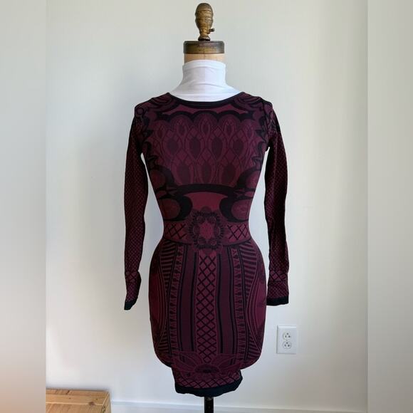 INTIMATELY FREE PEOPLE BURGUNDY BODYCON LONG SLEEVE MINI DRESS XS/S - Picture 1 of 6